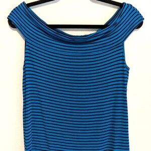 Cable & Gauge Teal Blue and Black Striped Off Shoulder Sleeveless Tee Sz M NWOT